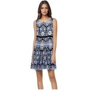 Talbots White and Blue Sleeveless Dresss